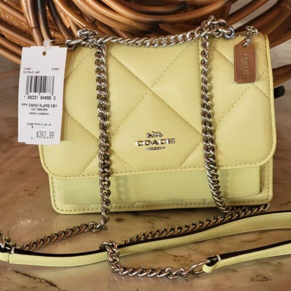 Coach Handbags - Coach CJ526 Mini Klare Puffy Diamond Quilt Crossbody Pale Lime Handbag Leather